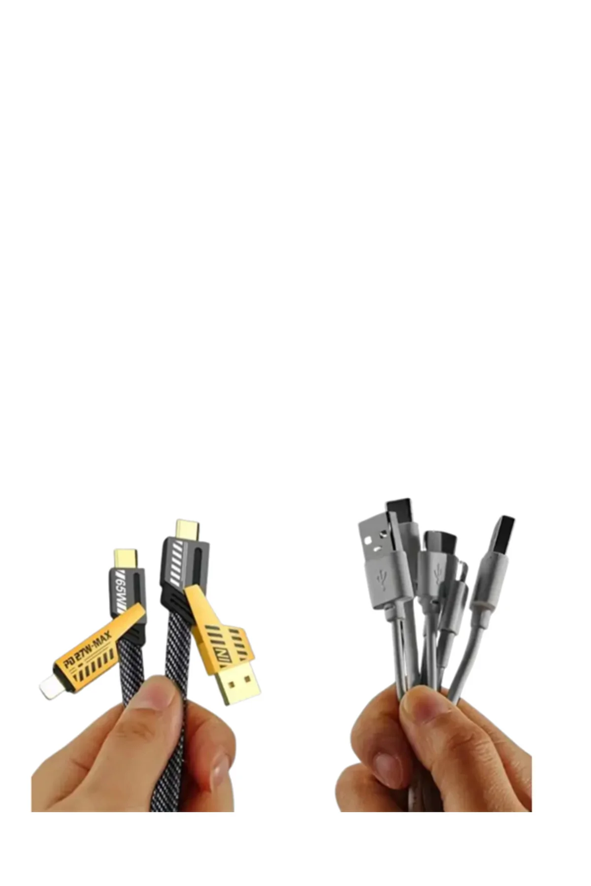 4'ü 1 Arada Metal Hızlı Veri Kablosu – 65W Güç, 27W iPhone Desteğ