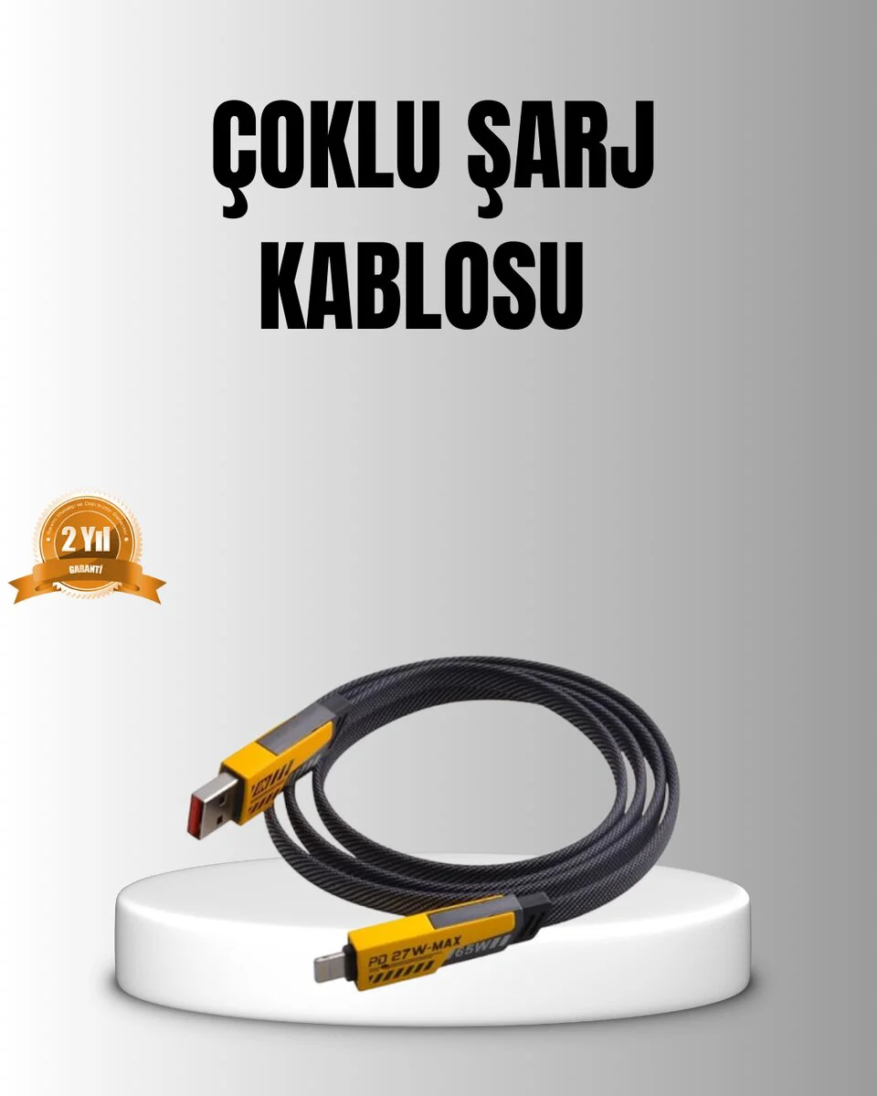 4’ü 1 Arada Örgülü Hızlı Şarj Kablosu USB-C USB-A - 65W Güçlü ve Dayanıklı Çoklu Şarj