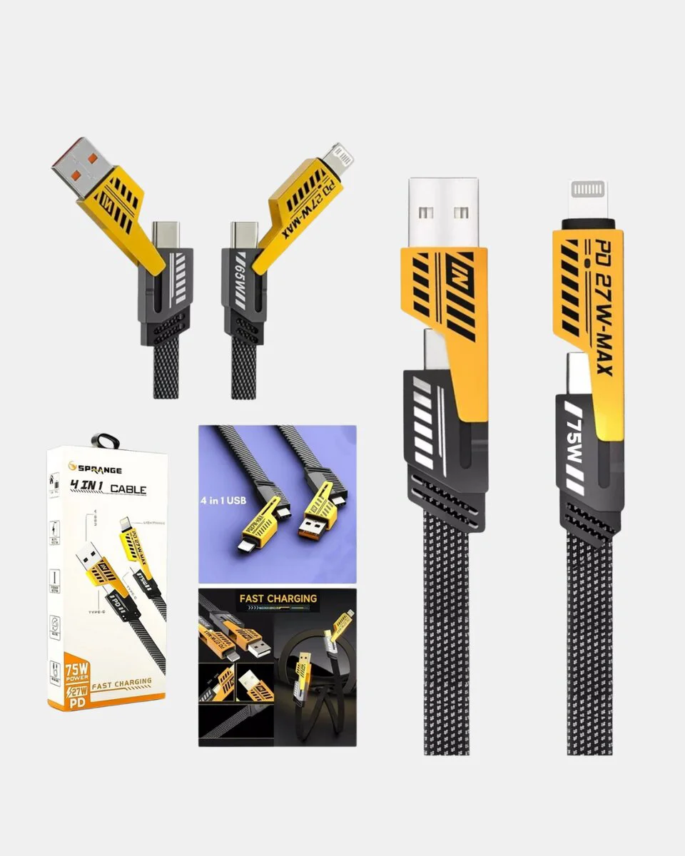 4’ü 1 Arada Örgülü Hızlı Şarj Kablosu USB-C USB-A - 65W Güçlü ve Dayanıklı Çoklu Şarj