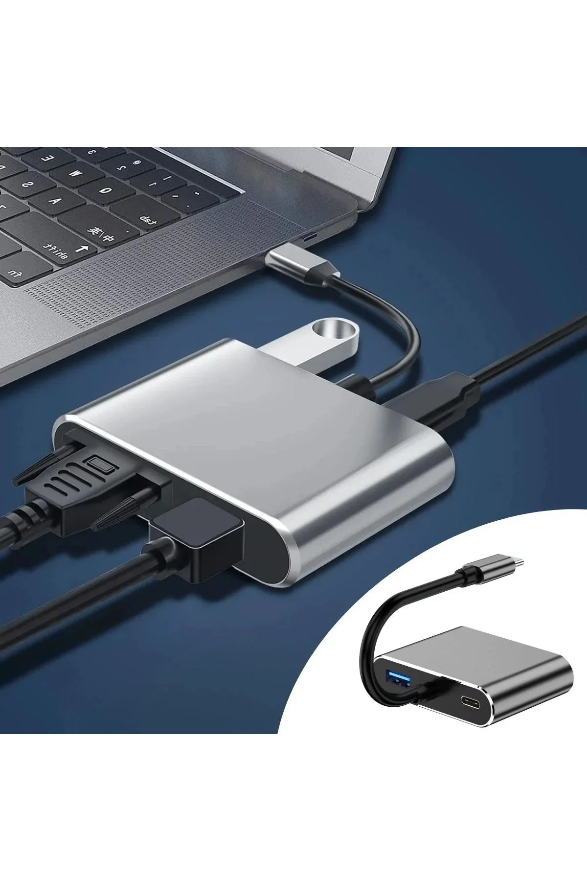 4’ü 1 Arada Type-C to Hub Dönüştürücü Adaptör – 4K Ultra HD HD & VGA Görüntü Aktarımı, PD Hızlı Şarj 4’ü 1 Arada Type-C to Hub Dönüştürücü Adaptör – 4K Ultra HD HD & VGA Görüntü Aktarımı, PD Hızlı Şarj