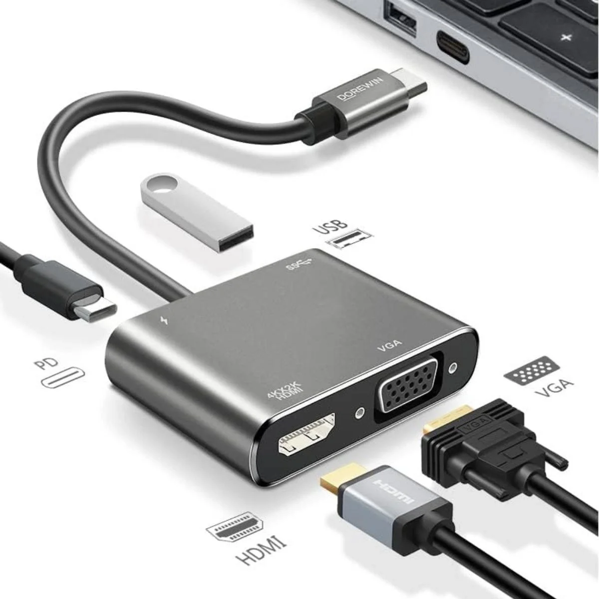 4’ü 1 Arada Type-c To Hub Dönüştürücü Adaptör – 4k Ultra Hd Hdmı &amp;amp; Vga Görüntü Aktarımı, Pd Hızlı Şarj Destekli, Usb Çoklayıcı Bx40 Fiyatı, Yorumları ve Özellikleri