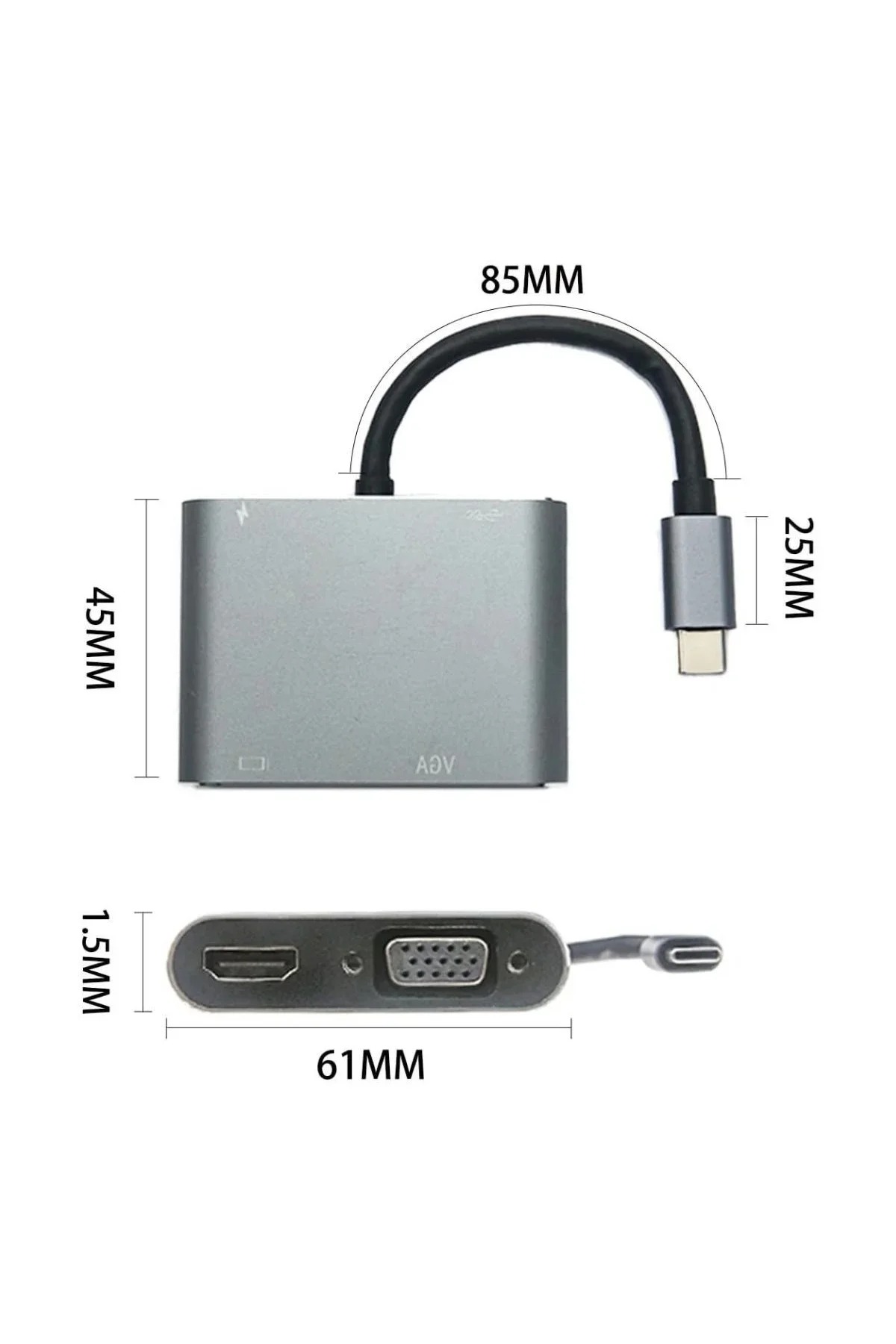 4’ü 1 Arada Type-C to Hub Dönüştürücü Adaptör – 4K Ultra HD HD & VGA Görüntü Aktarımı, PD Hızlı Şarj 4’ü 1 Arada Type-C to Hub Dönüştürücü Adaptör – 4K Ultra HD HD & VGA Görüntü Aktarımı, PD Hızlı Şarj