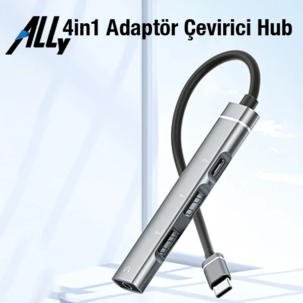 4'ü 1 Arada Type-C USB 3.5 mm Çoklayıcı Hub Gümüş
