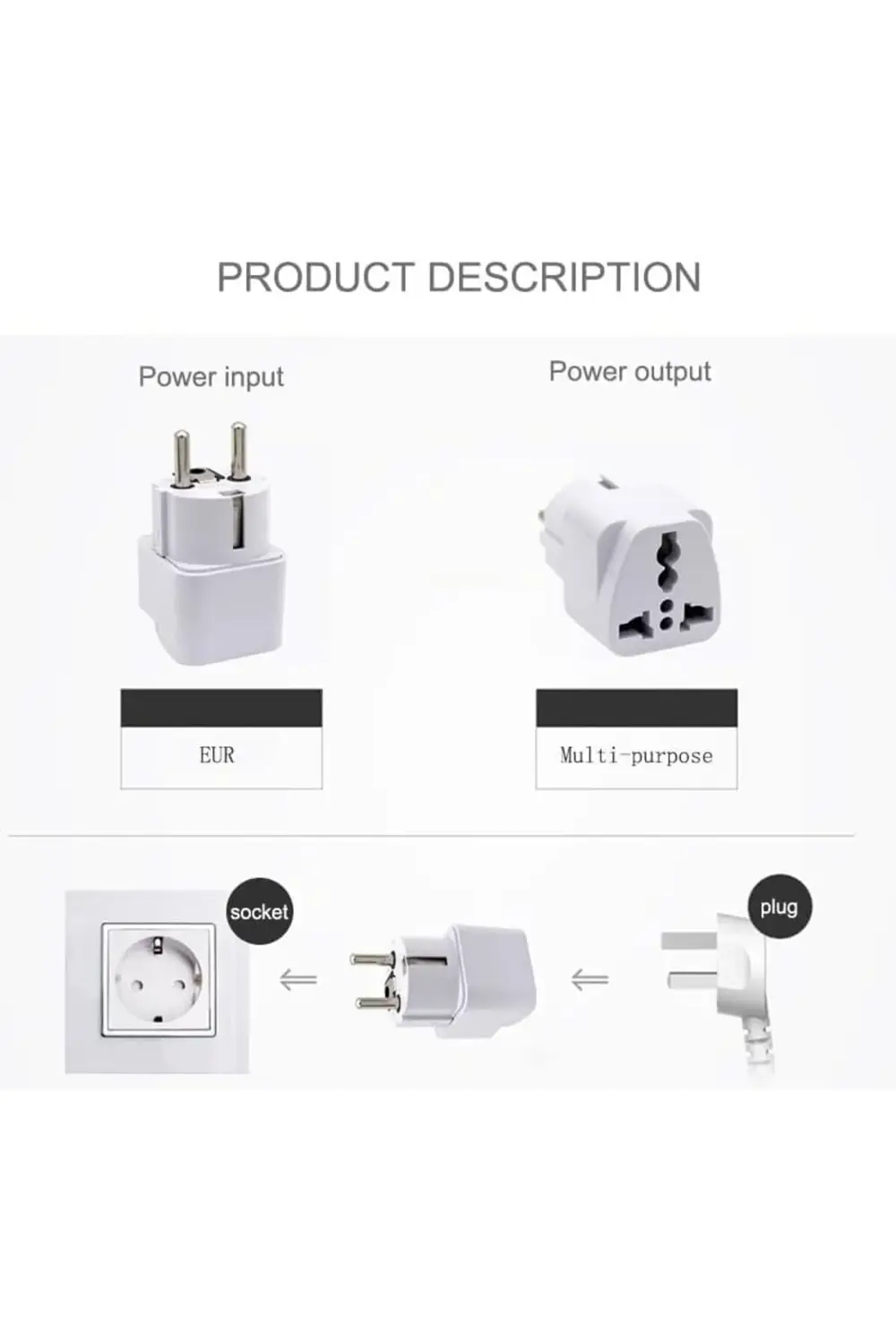 4’ü 1 Arada Uluslararası Seyahat Priz Adaptörü, ABD/AB/İngiltere/