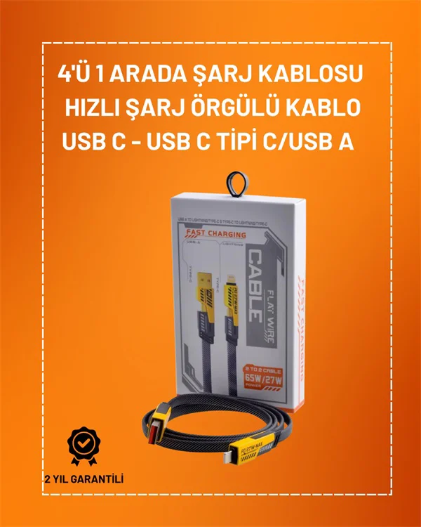 4'ü 1 Arada Usb Hızlı Şarj Ve Veri Kablosu 65w Güç, Çoklu Bağlantı, 1.2m - Lisinya