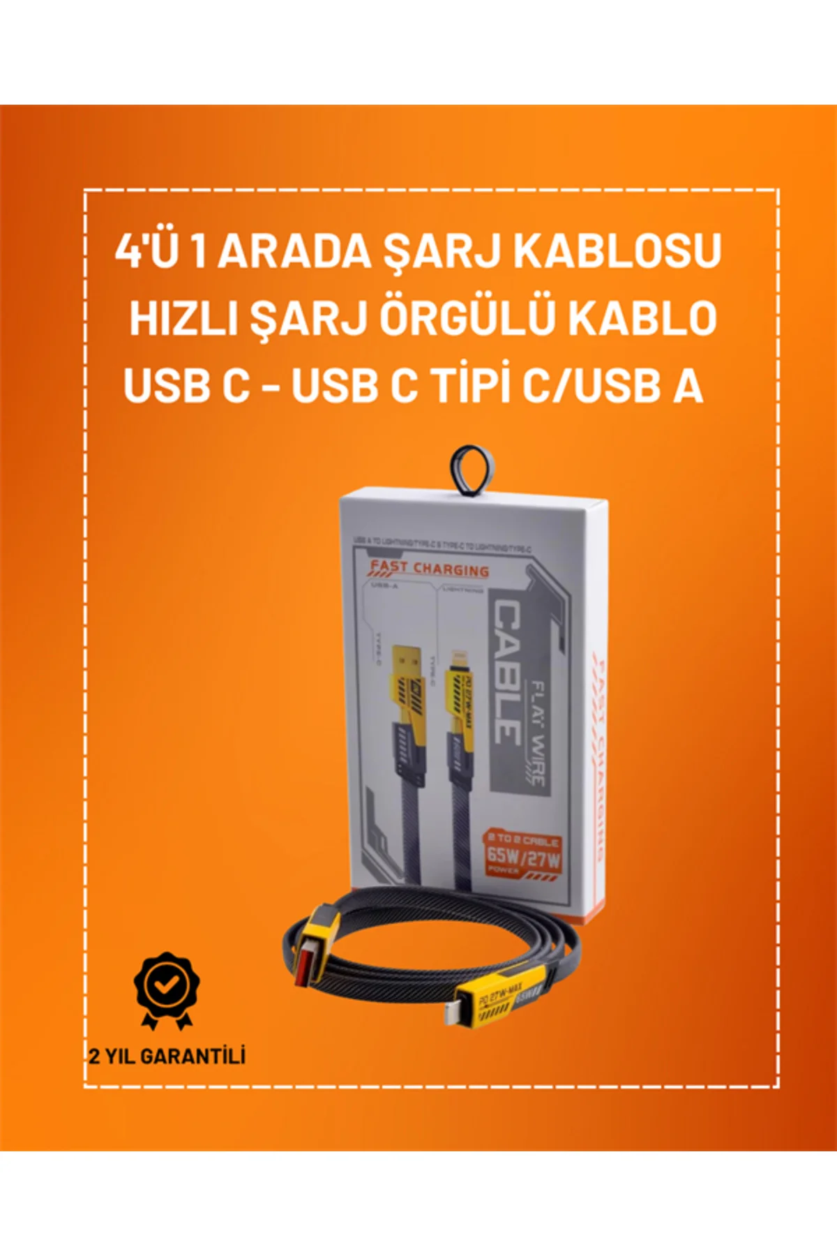 4'ü 1 Arada USB Hızlı Şarj ve Veri Kablosu – 65W Güç, Çoklu Bağla