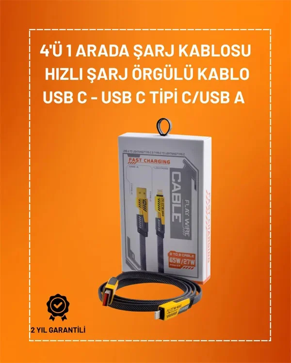 4'ü 1 Arada Usb Hızlı Şarj Ve Veri Kablosu 65w Güç, Çoklu Bağlantı, 1.2m Diğer