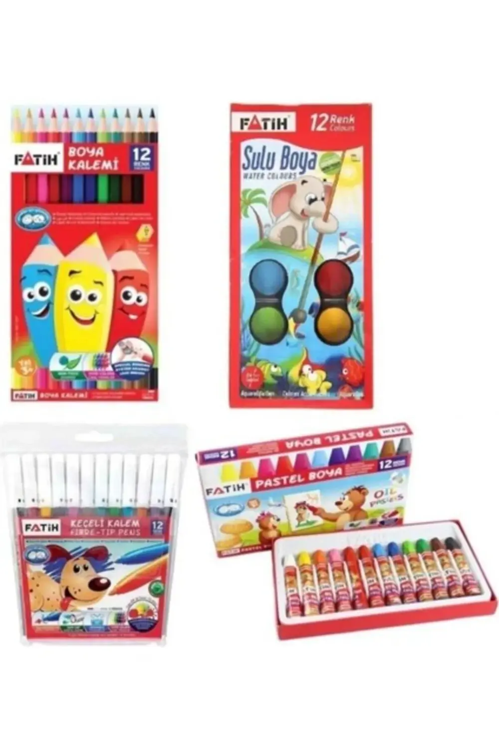 4'ü Boyama Seti 12 Renk Pastel+ Sulu Boya + Kuru Boya + Keçeli Ka