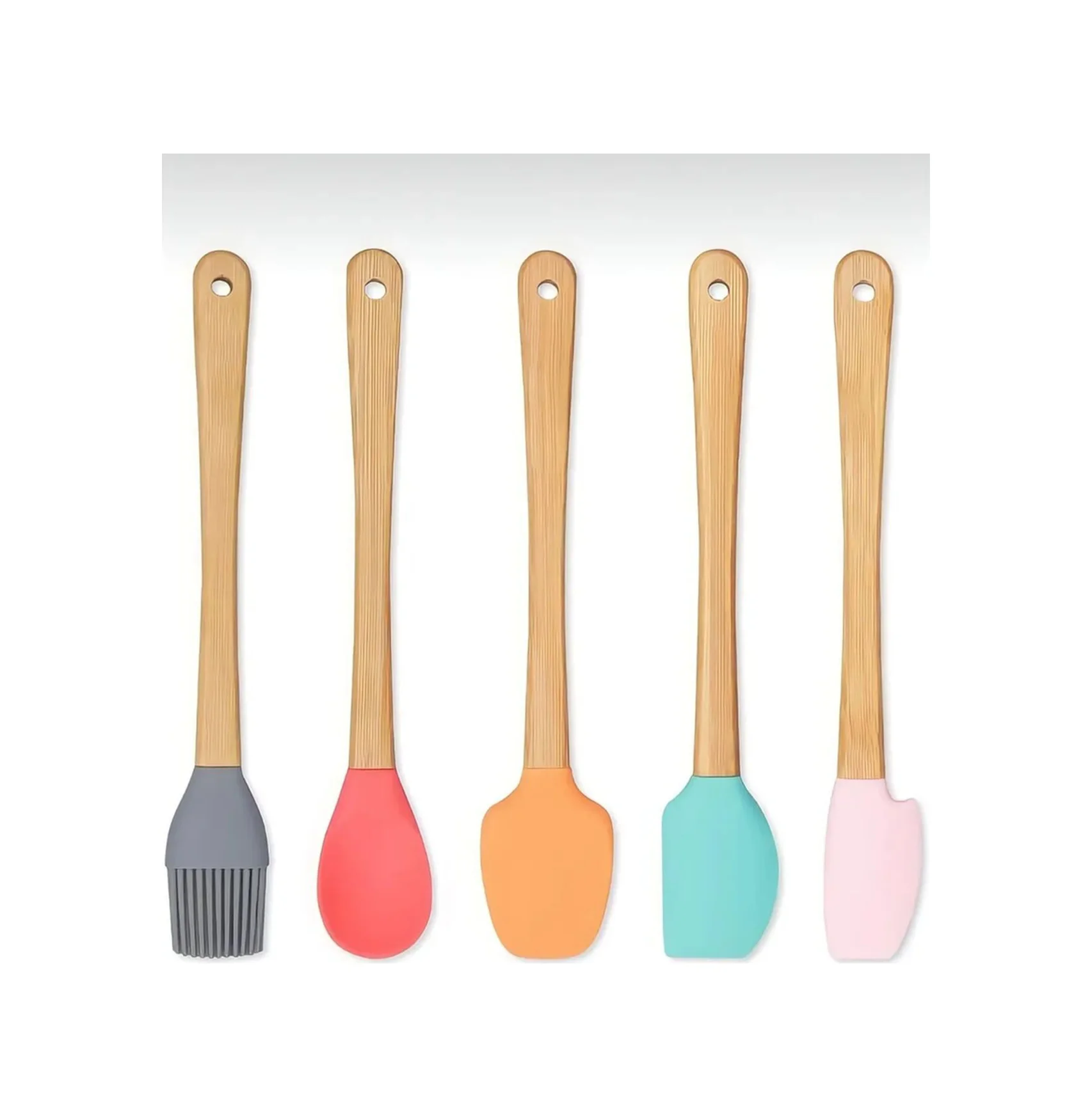 5& 39 Li Renkli Ahşap Saplı Silikon Uçlu Spatula Fırçalı Kaşık Se 5& 39 Li Renkli Ahşap Saplı Silikon Uçlu Spatula Fırçalı Kaşık Se