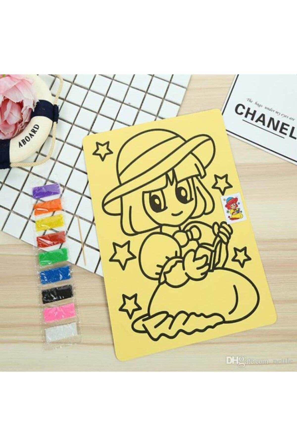 Kuki 5 Ad. A4 Büyük Boy (Kız) Kum Boyama Seti ( Kız 5 Model 1'Er Ad.)