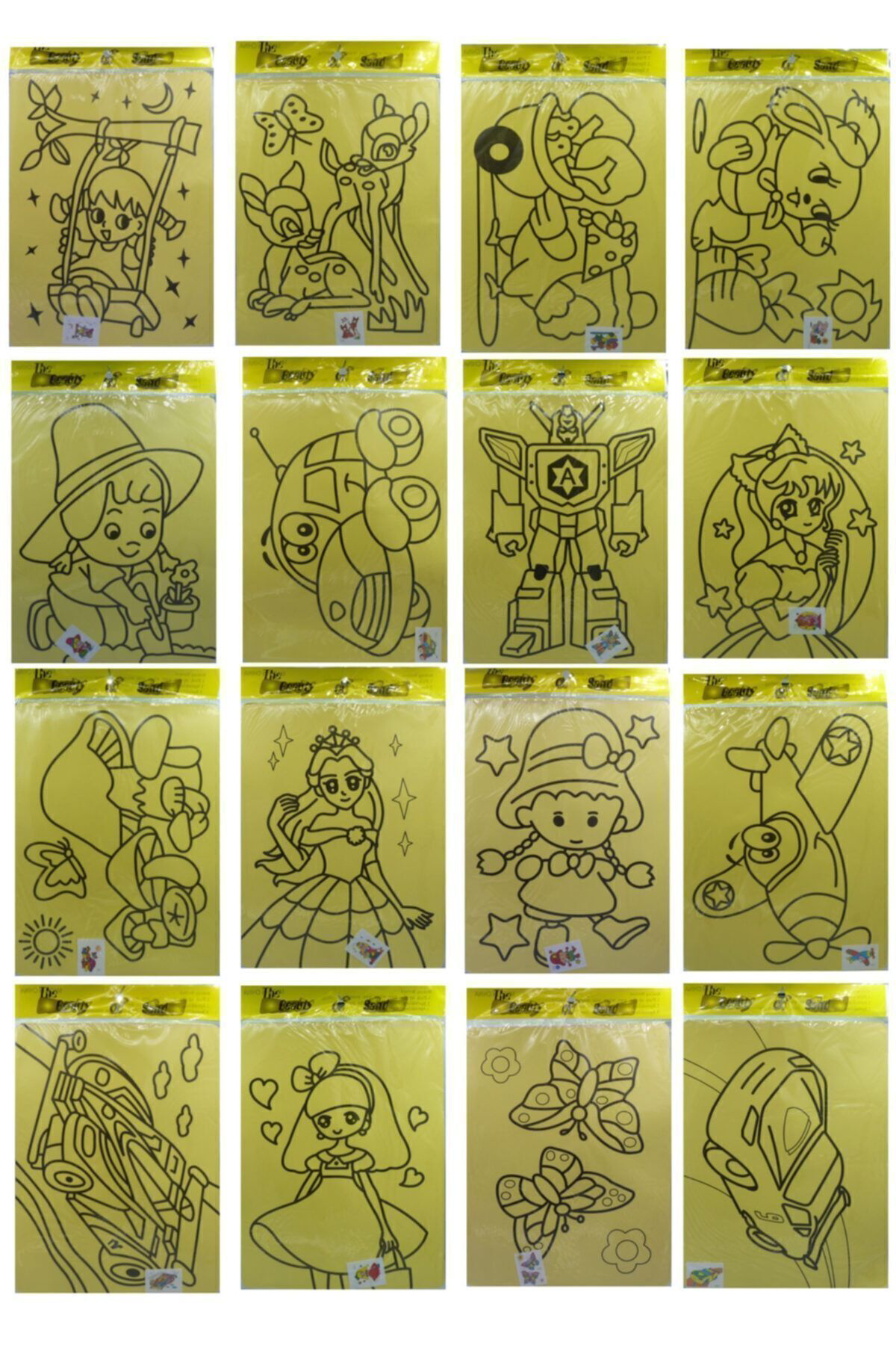 Kuki 5 Ad. A4 Büyük Boy (Kız) Kum Boyama Seti ( Kız 5 Model 1'Er Ad.)