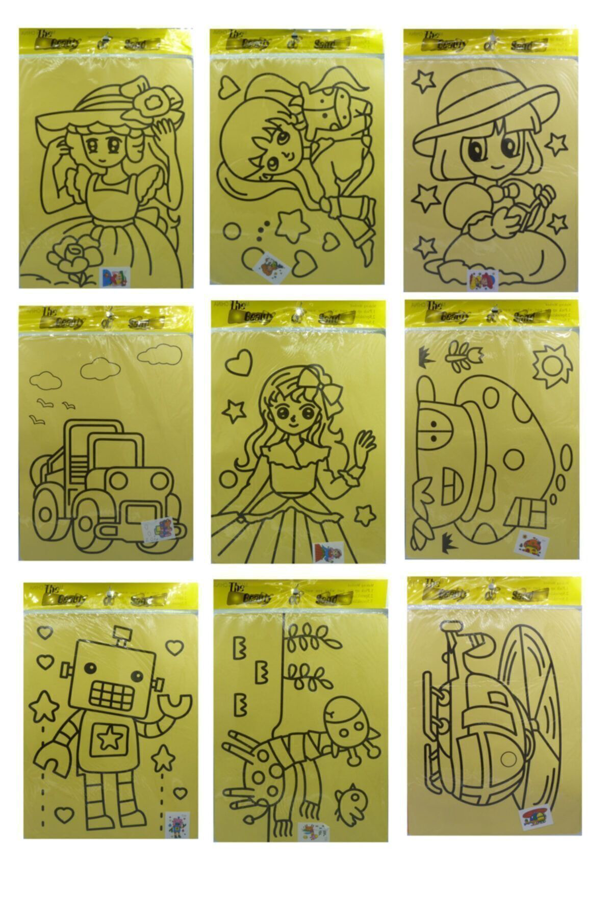 Kuki 5 Ad. A4 Büyük Boy (Kız) Kum Boyama Seti ( Kız 5 Model 1'Er Ad.)