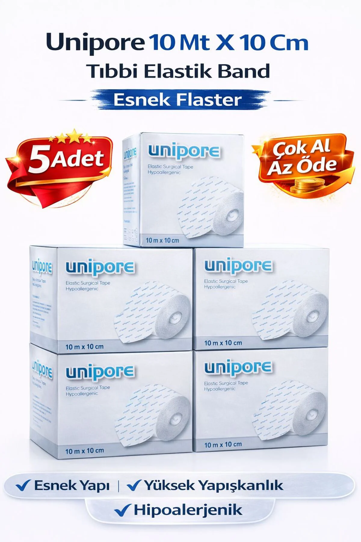 5 ADET 10mt X 10cm Tıbbi Elastik Band Esnek Flaster