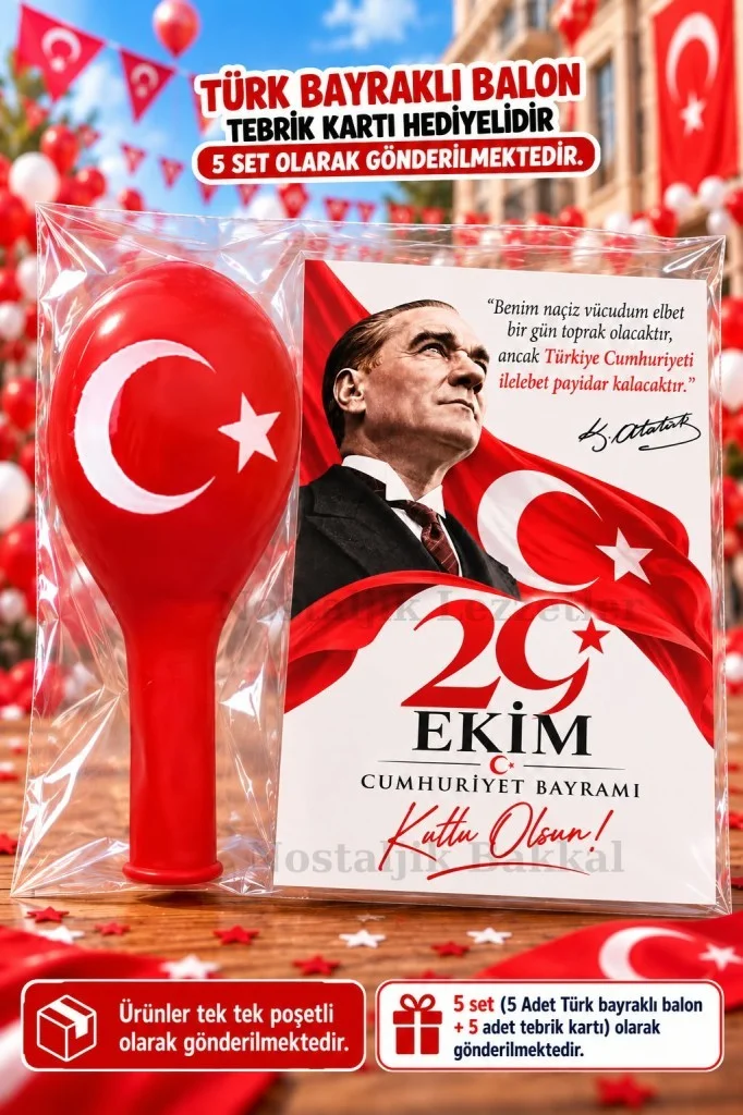 5 Adet 29 Ekim Cumhuriyet Bayramı Türk Bayraklı Balon Tebrik Kartı Hediye Seti 5 Adet 29 Ekim Cumhuriyet Bayramı Türk Bayraklı Balon Tebrik Kartı Hediye Seti