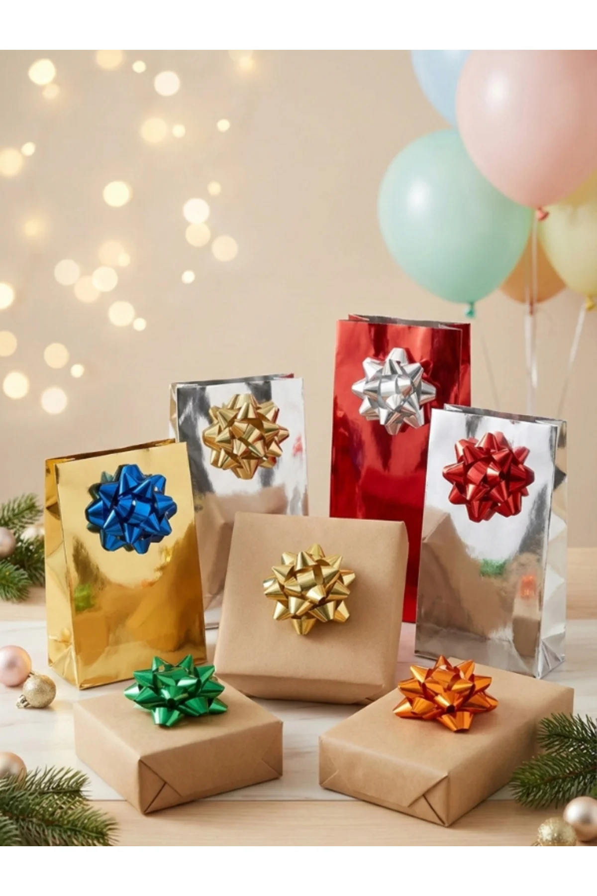 5 Adet 7 Cm Kendinden Yapışkanlı Hazır Fiyonk - Karışık Renkli Pa