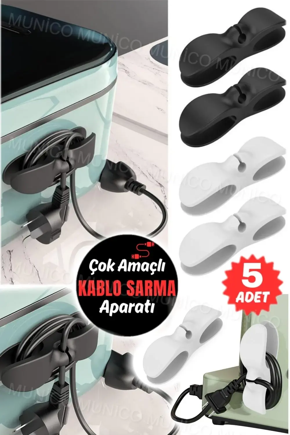 5 Adet Airfryer Kablo Toparlayıcı Sarma Küçük Ev Aletleri İçin Pr