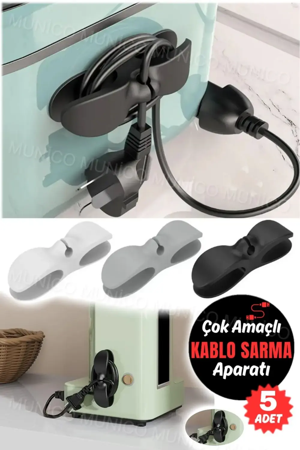 5 Adet Airfryer Kablo Toparlayıcı Sarma Küçük Ev Aletleri İçin Pr
