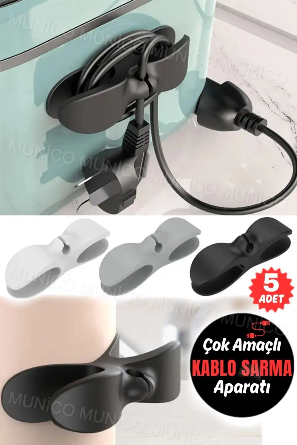 5 Adet Airfryer Kablo Toparlayıcı Sarma Küçük Ev Aletleri İçin Pr