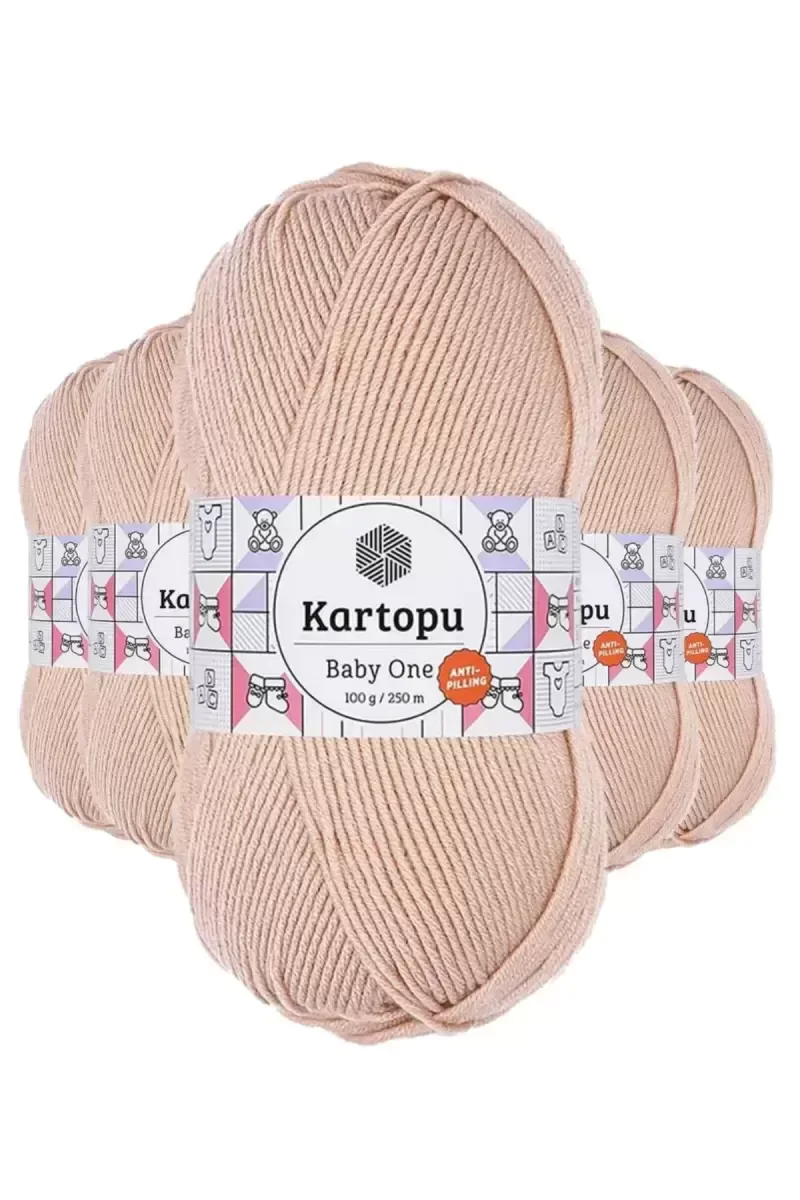 5 Adet Baby One Tüylenmeyen El Örgü İpi Yünü Pudra K1873 - kartop