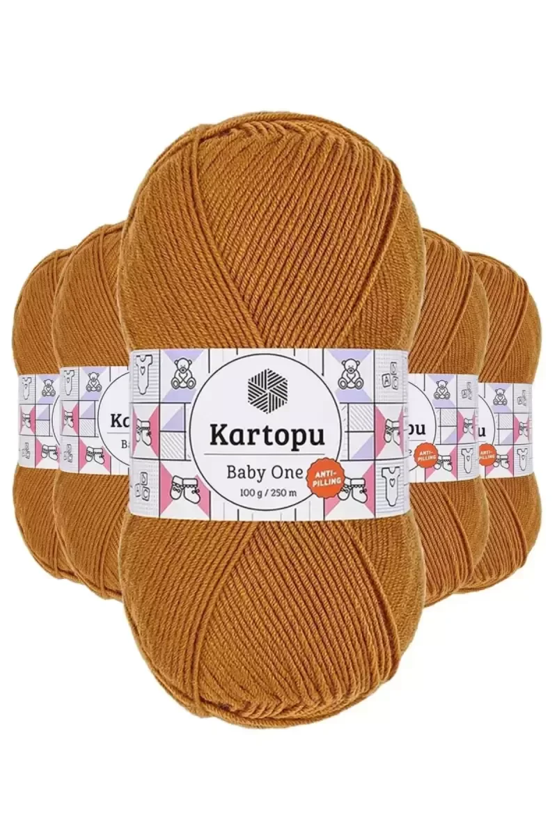 5 Adet Baby One Tüylenmeyen El Örgü İpi Yünü Hardal K1854 - karto