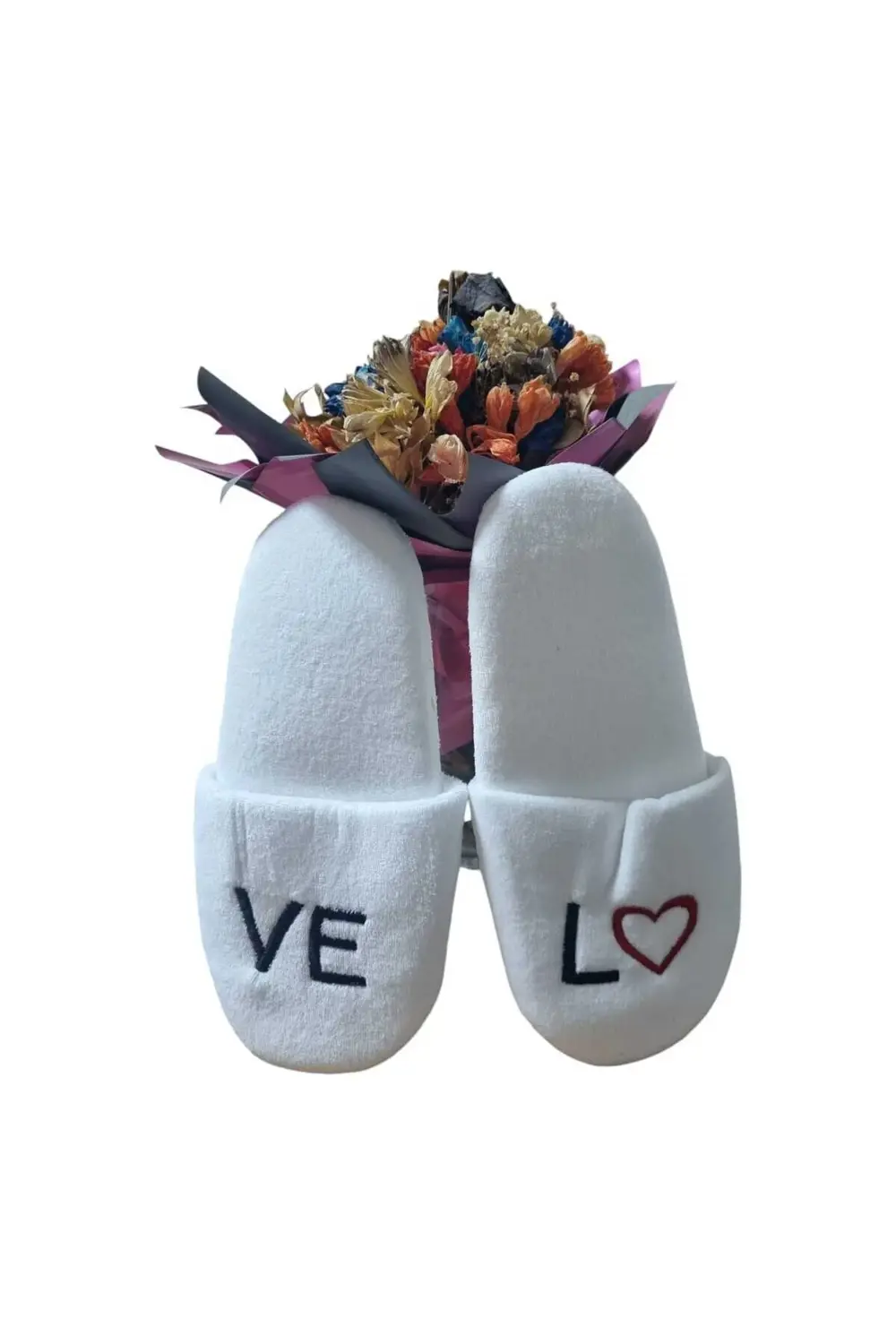 5 Adet Beyaz Havlu Eva Kaymaz Taban Kadife Terlik