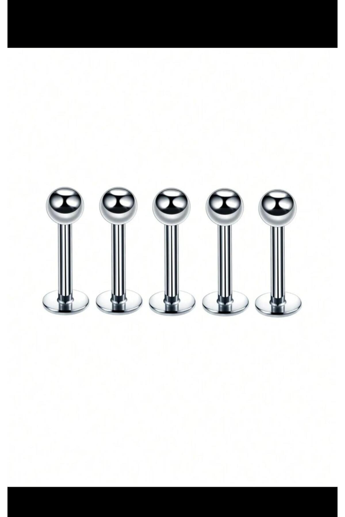 5 ADET CERRAHİ ÇELİK LABRET KULAK DUDAK BURUN UYUMLU PİERCİNG SET
