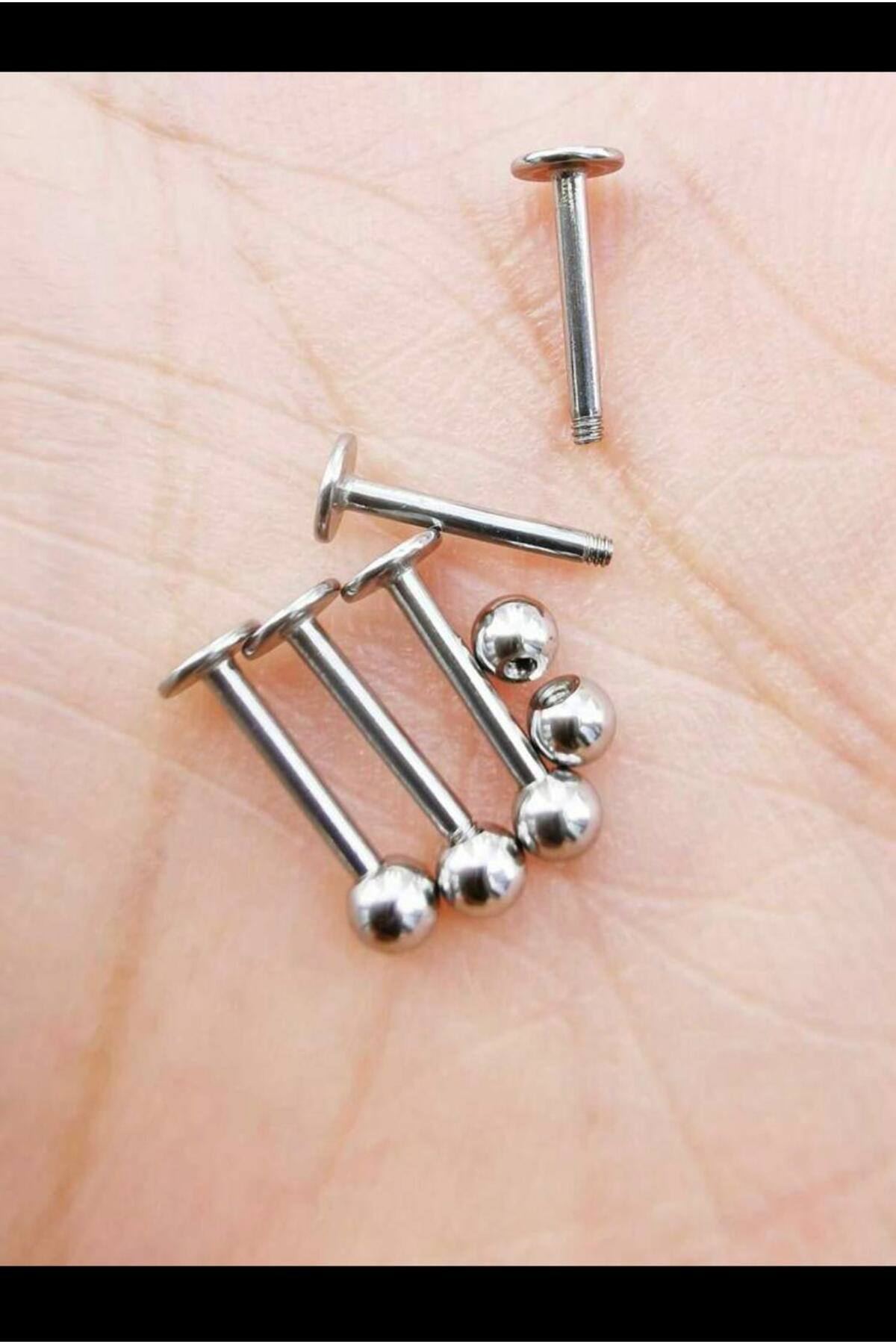 5 ADET CERRAHİ ÇELİK LABRET KULAK DUDAK BURUN UYUMLU PİERCİNG SET