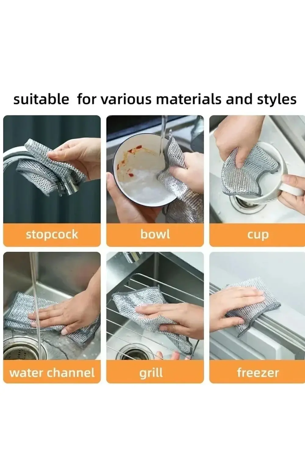 5 Adet Çok Fonksiyonlu Çizilmez Tel Bulaşık Bezi Ovalama Bezi M-6