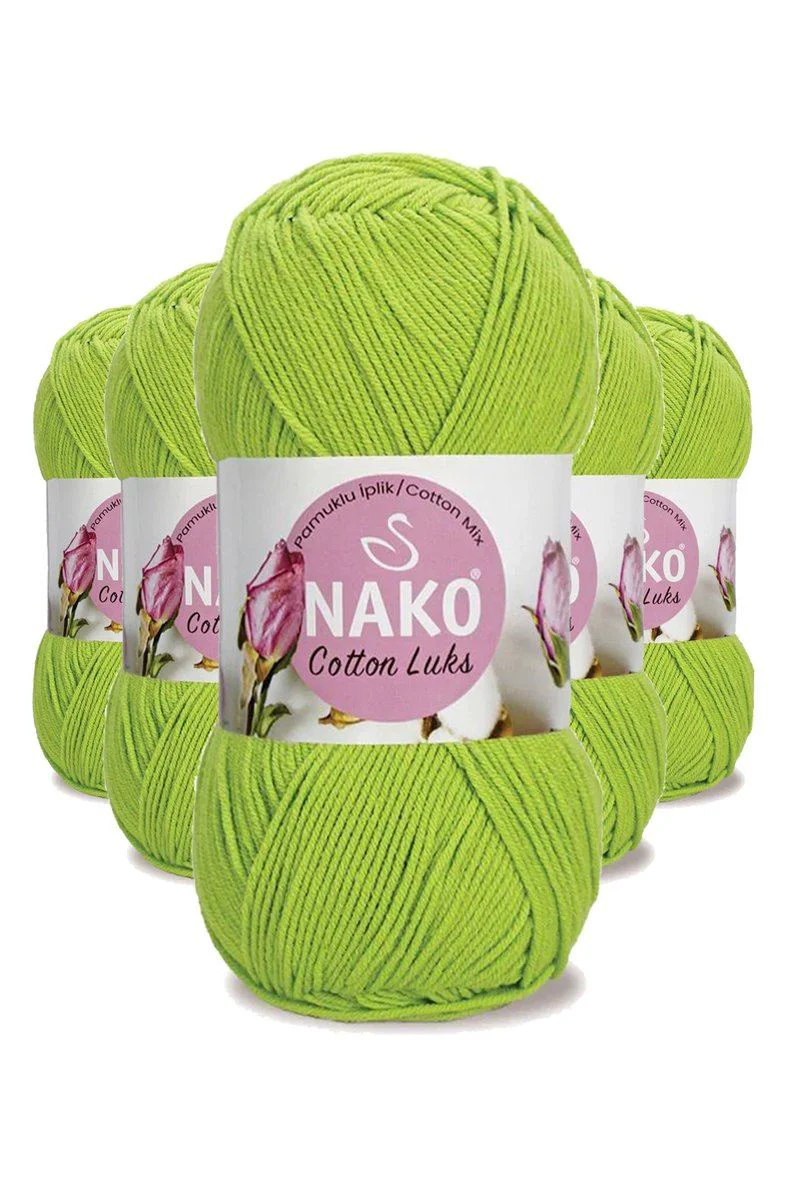5 Adet Cotton Lüks Yelek İpi – Fıstık Yeşili %60 Koton %40 Akrilik, 330m Etiket Metrajı