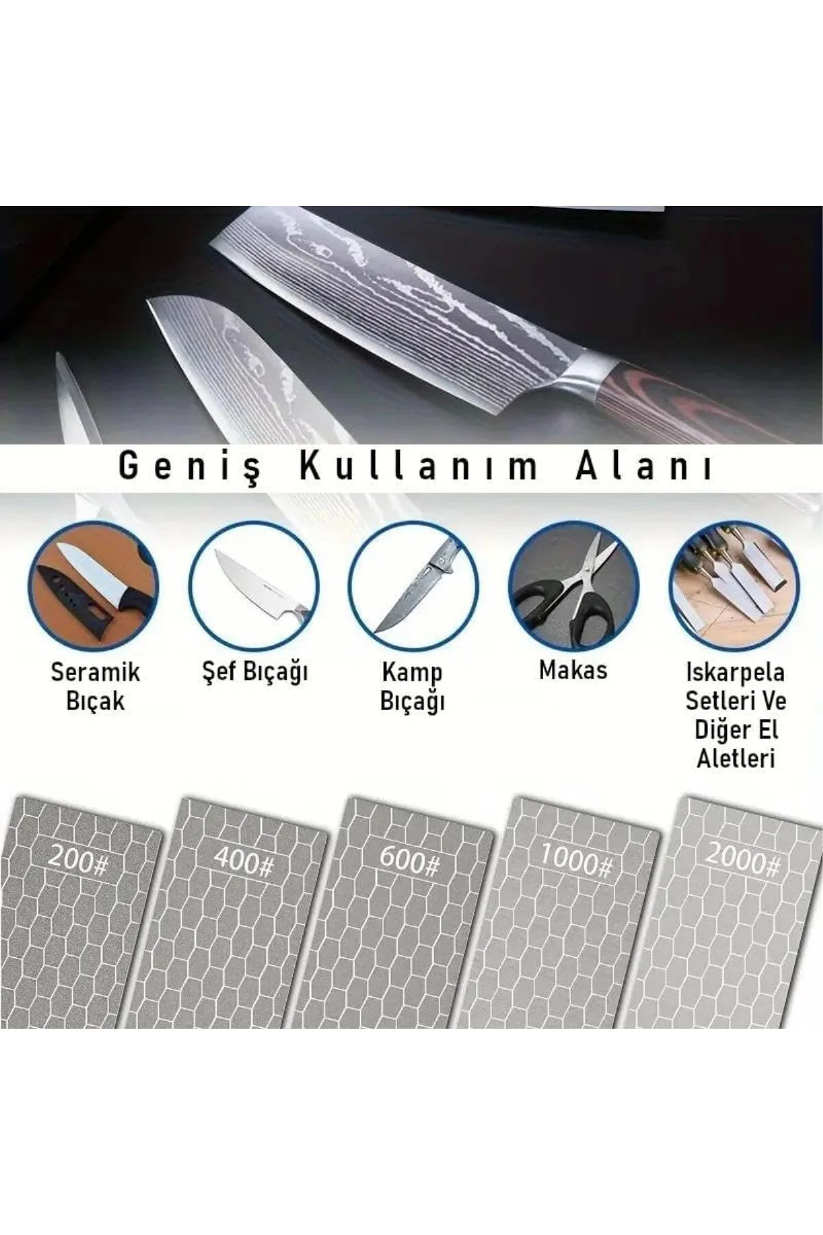 5 Adet Elmas Biley Seti Bıçak Bileme Taşı Sulu veya Susuz Biley U