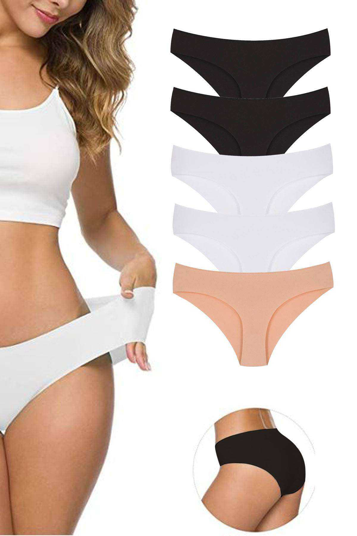 Just Cheap Store 5 Adet Kadin Dikişsiz Lazer Kesim Esnek İz Yapmayan Külot S4