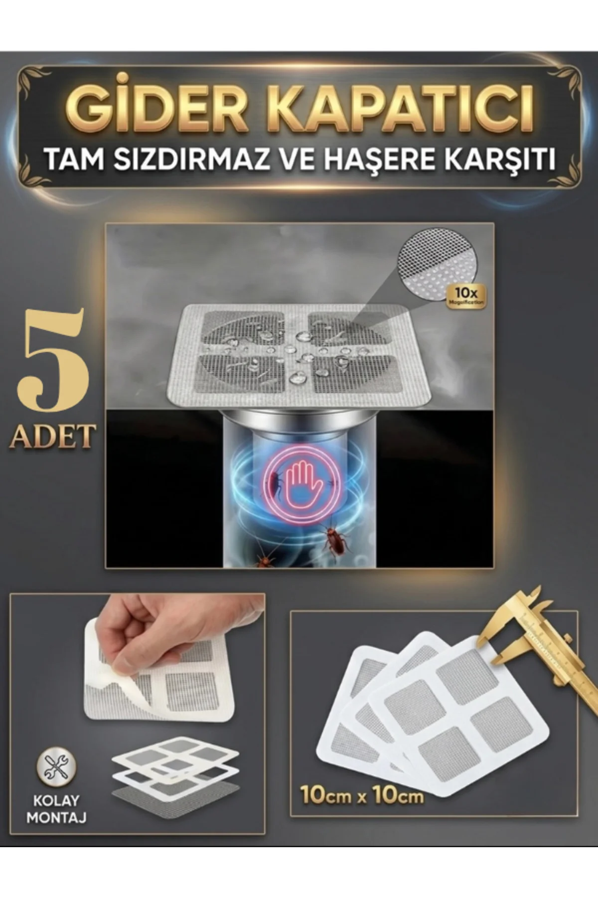 5 Adet - Kendinden Yapışkanlı Çelik Gider Kapatıcı Pislik Tutucu | Çok Amaçlı