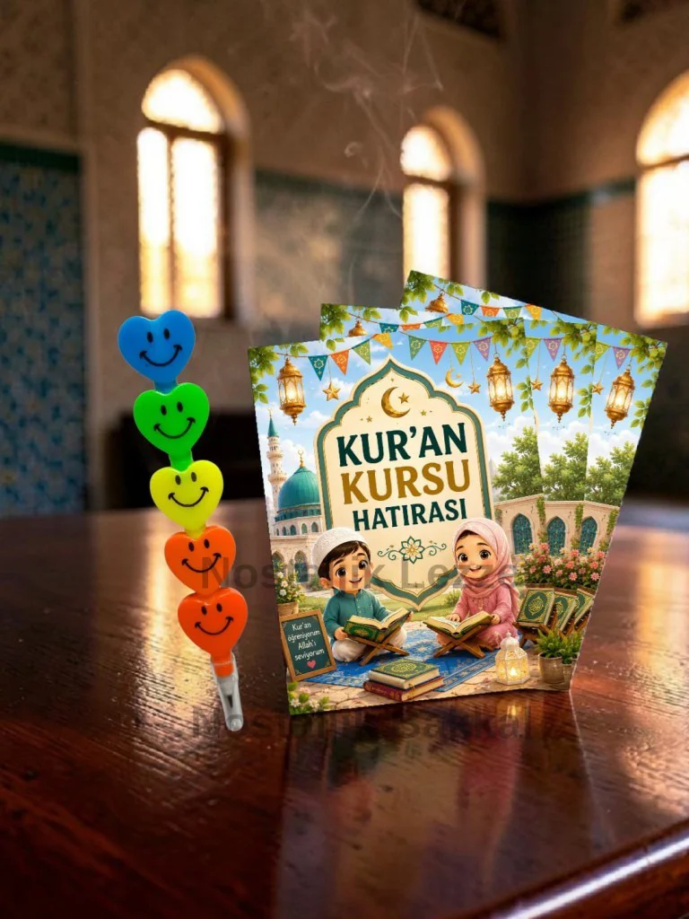 5 Adet Kur'an Kursu Hatırası Kalp Şeklinde Yumurtlayan Kurşun Kalem Kartı Hediye Seti