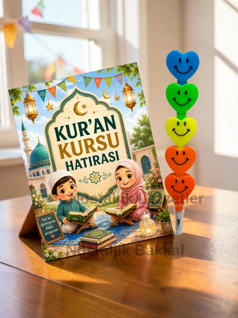 5 Adet Kur'an Kursu Hatırası Kalp Şeklinde Yumurtlayan Kurşun Kalem Kartı Hediye Seti