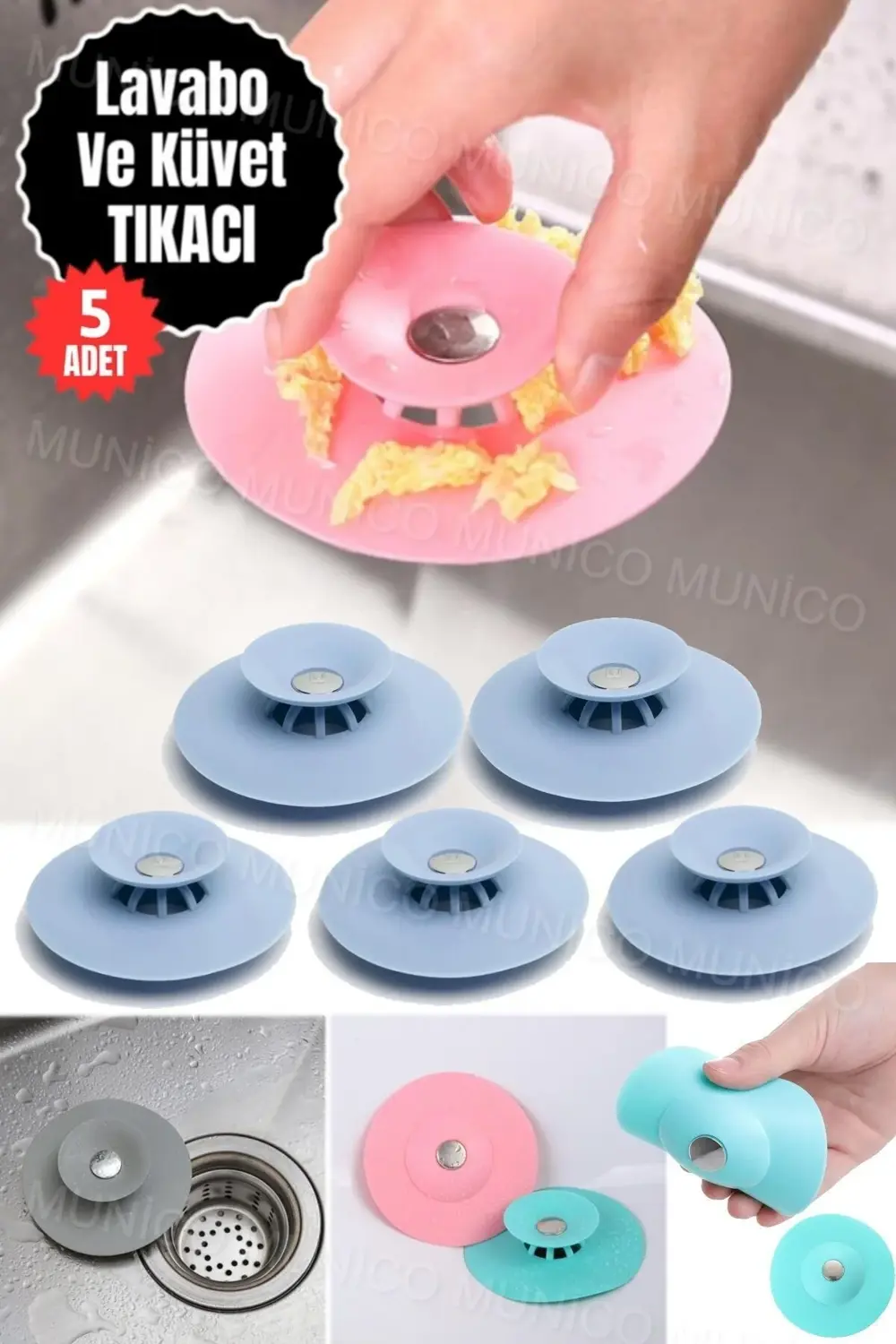 5 Adet Küvet İçin Süzgeçli Banyo Gider Tıpası, Su Durdurucu Apara