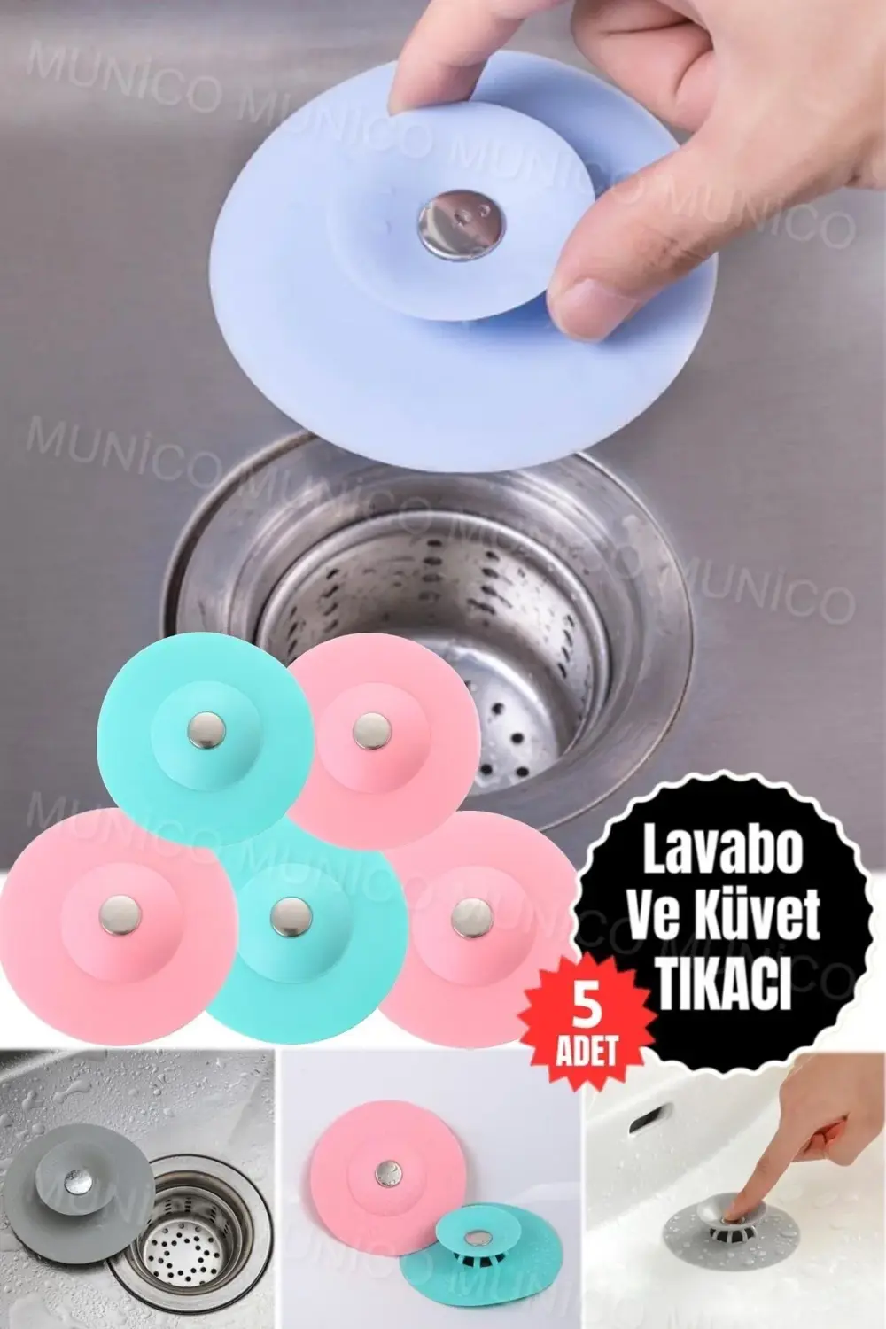 5 Adet Küvet İçin Süzgeçli Banyo Gider Tıpası, Su Durdurucu Apara