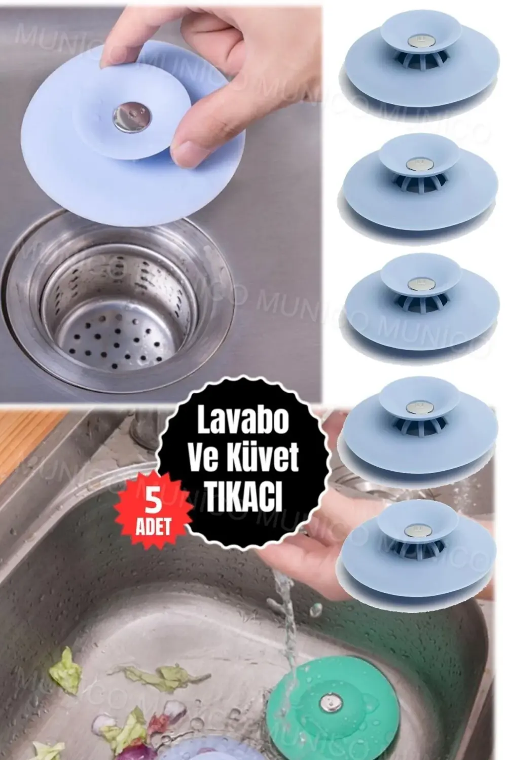 5 Adet Küvet İçin Süzgeçli Banyo Gider Tıpası, Su Durdurucu Apara