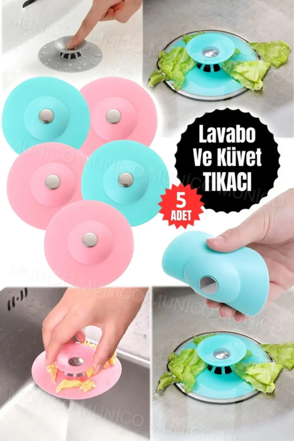 5 Adet Küvet İçin Süzgeçli Banyo Gider Tıpası, Su Durdurucu Apara