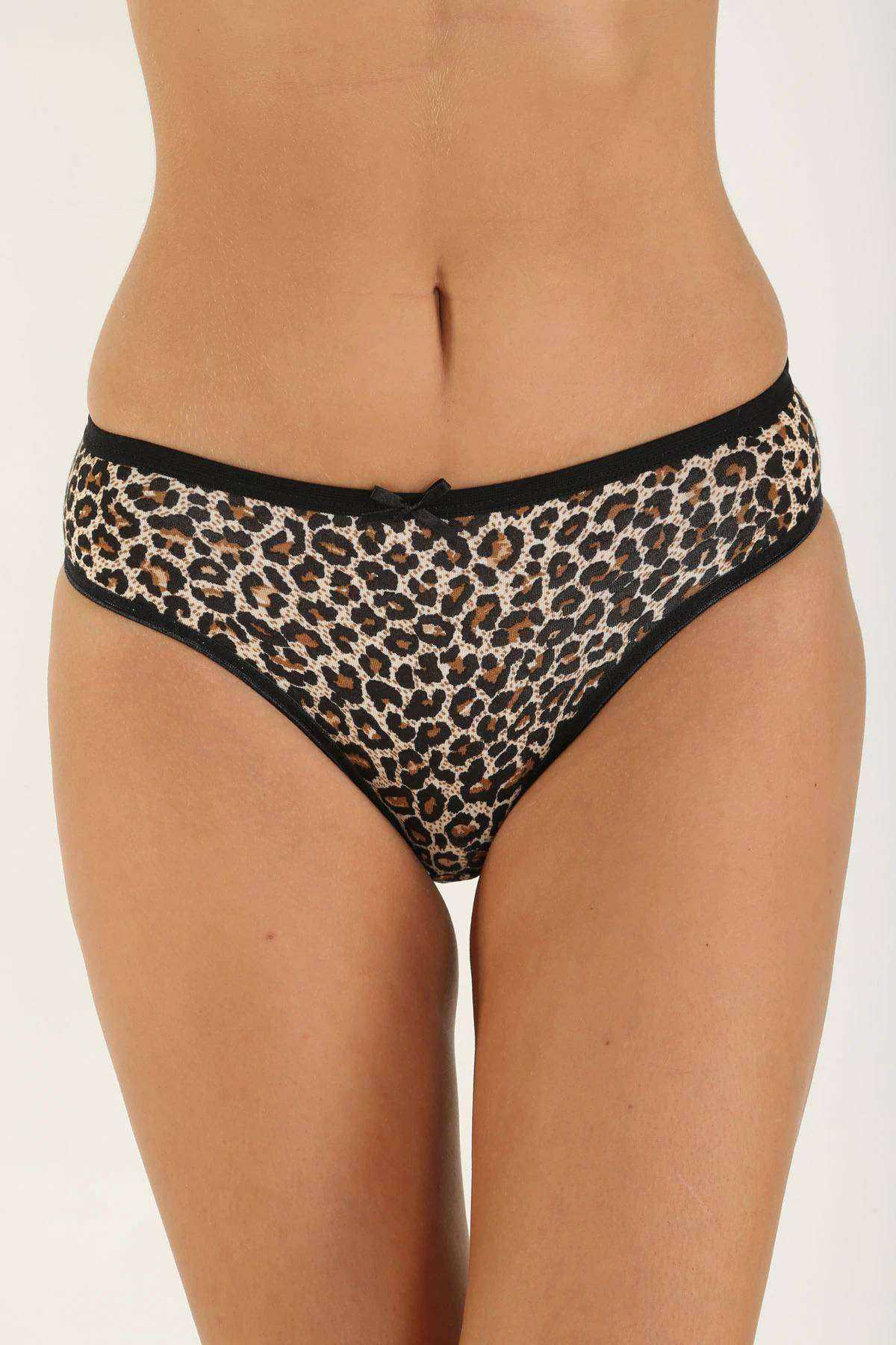 Just Cheap Store 5 Adet Leopar Desenli Likrali Yumuşak Dokulu Kadin Slip Külot