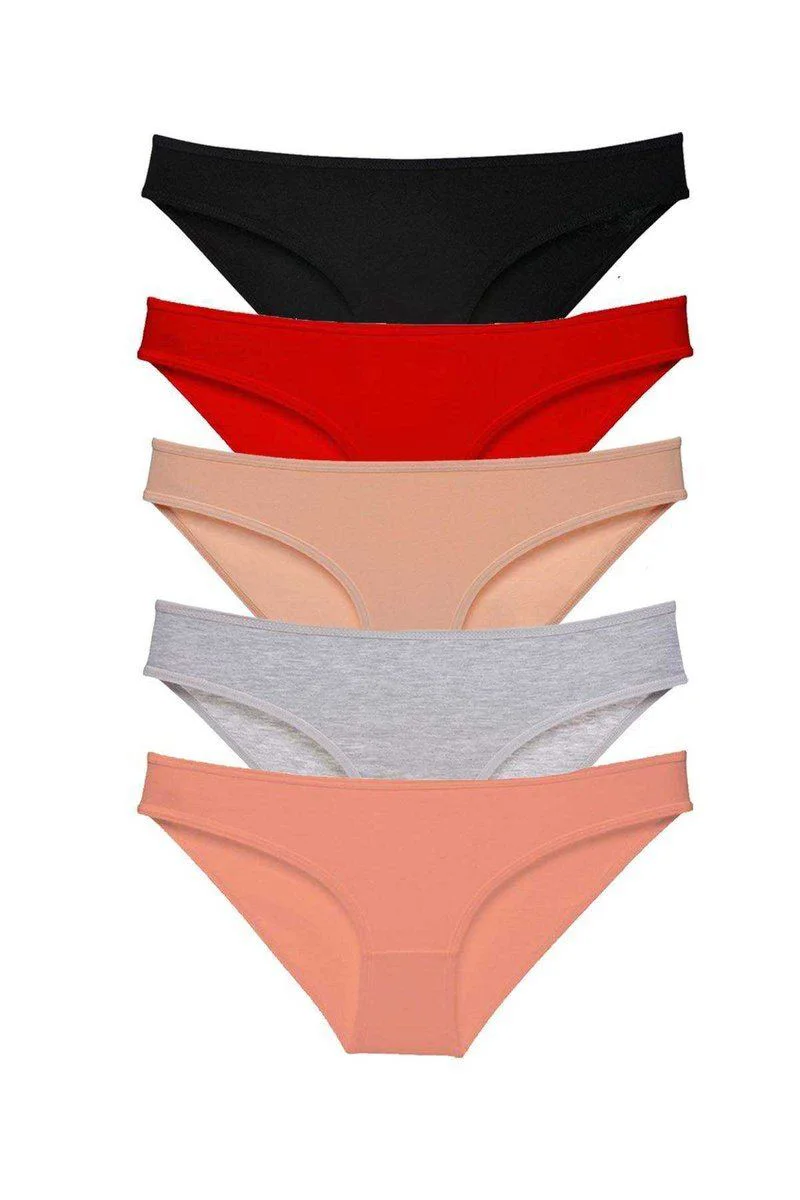 5 Adet Likralı Kadın Slip Külot Seti - Pamuklu Günlük Külot (Siyah, Kırmızı, Ten, Gri, Pudra) Fiyatı, Yorumları ve Özellikleri