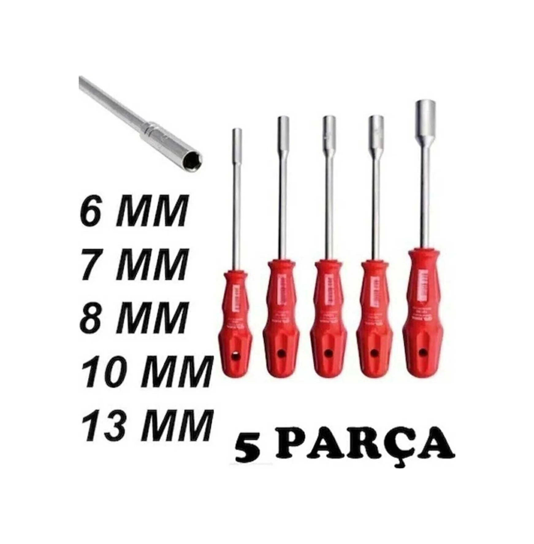 5 Adet Lokma Anahtar Tornavida 6/7/8/10/13/mm Metal Altıgen