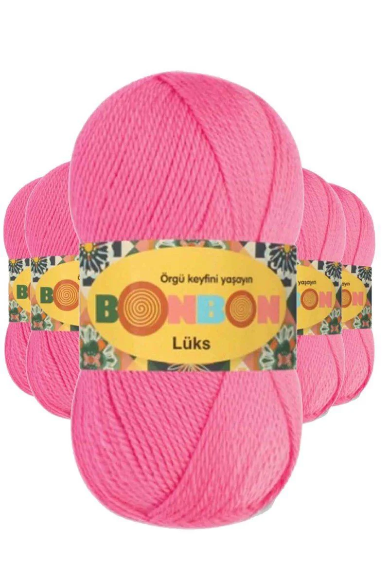 5 Adet Lüks Patik İpi Yünü Pembe 98230 - %100 Akrilik Bonbon Lüks Örgü İpi