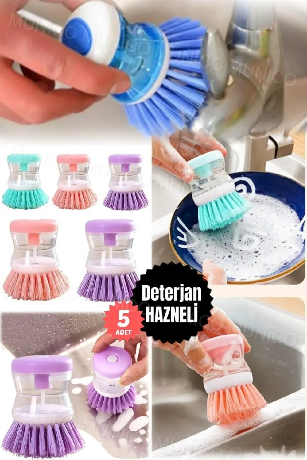 5 Adet Mutfak İçin Hazneli Bulaşık Fırçası Kullanışlı Sıvı Deterj