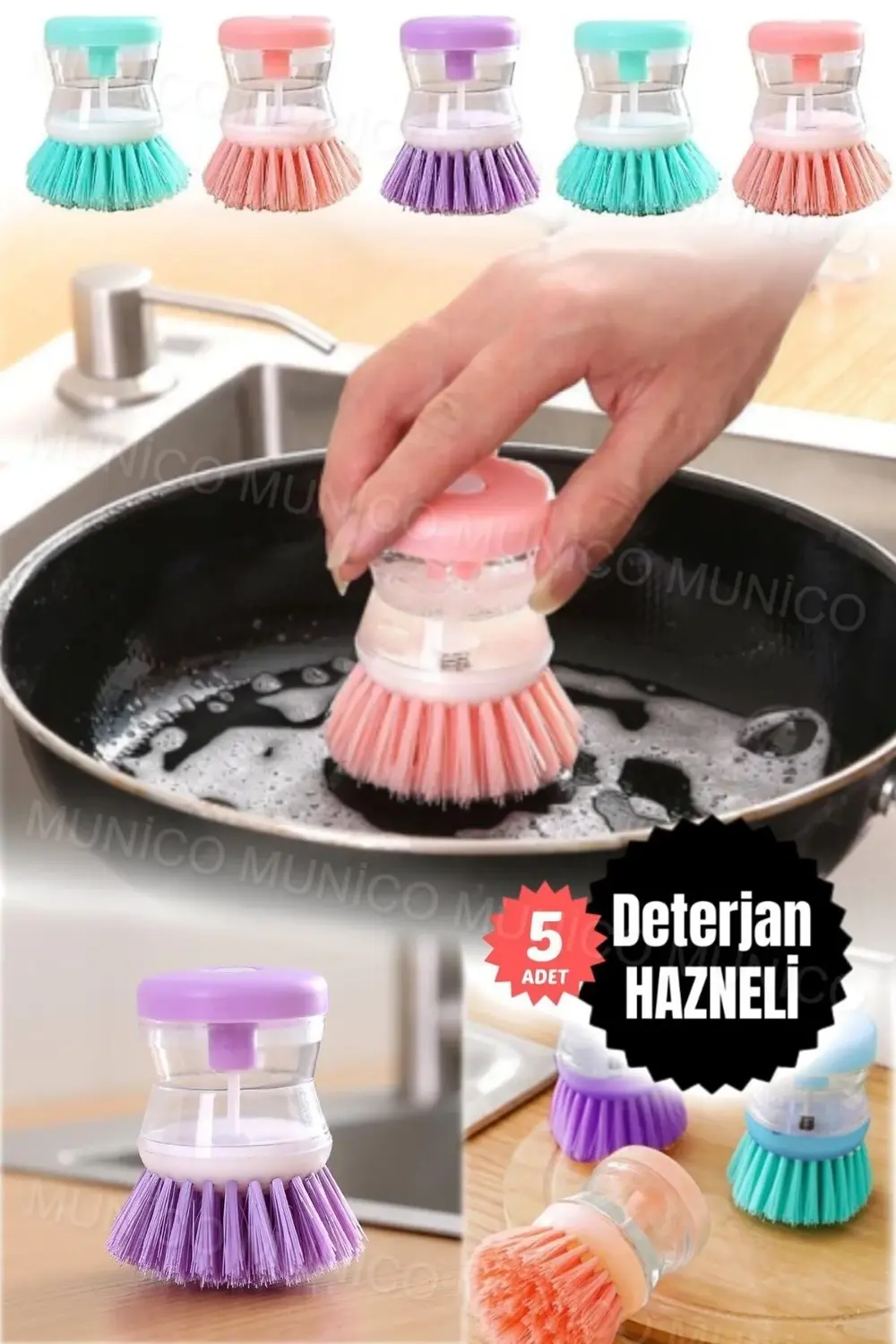 5 Adet Mutfak İçin Hazneli Bulaşık Fırçası Kullanışlı Sıvı Deterj