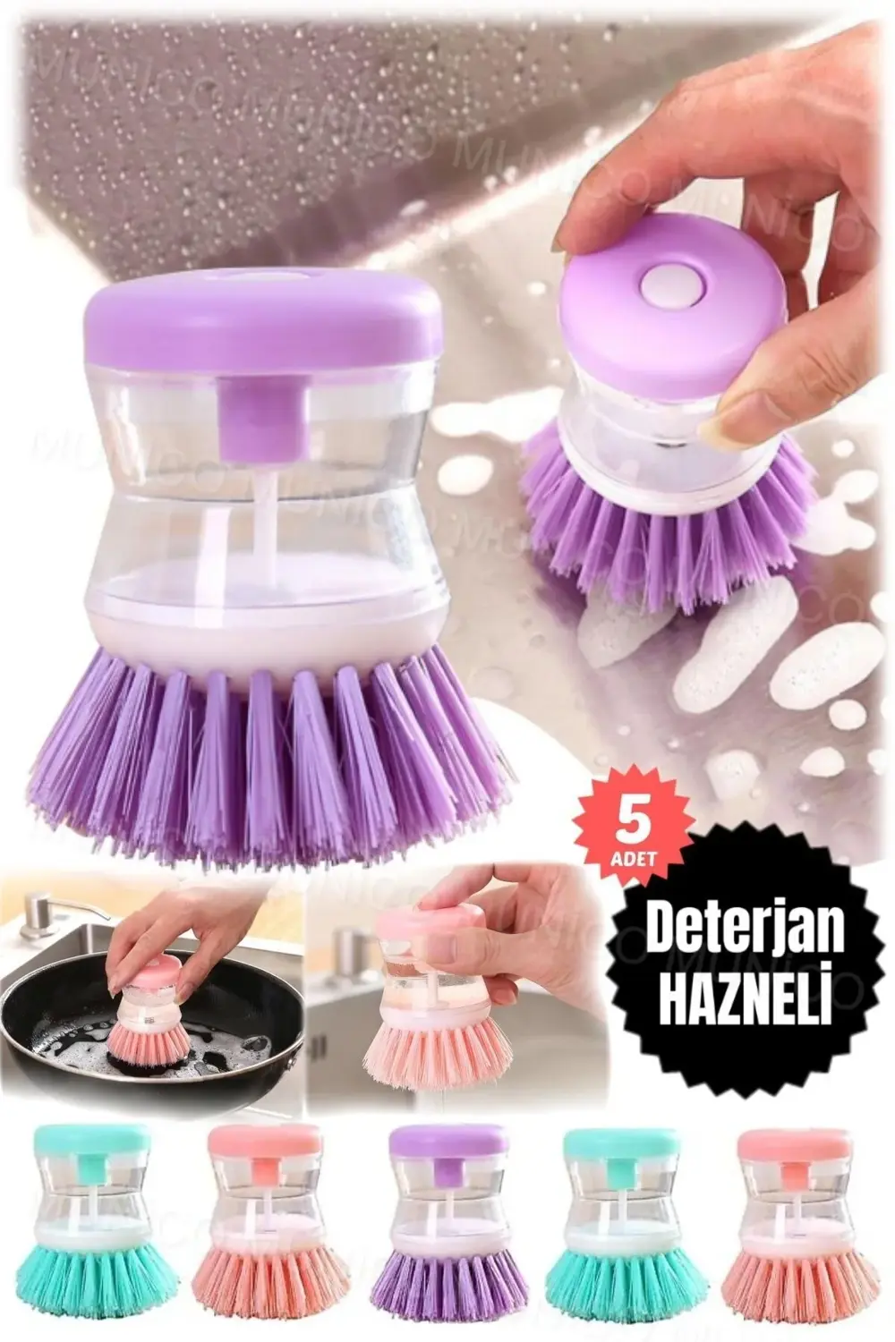 5 Adet Mutfak İçin Hazneli Bulaşık Fırçası Kullanışlı Sıvı Deterj