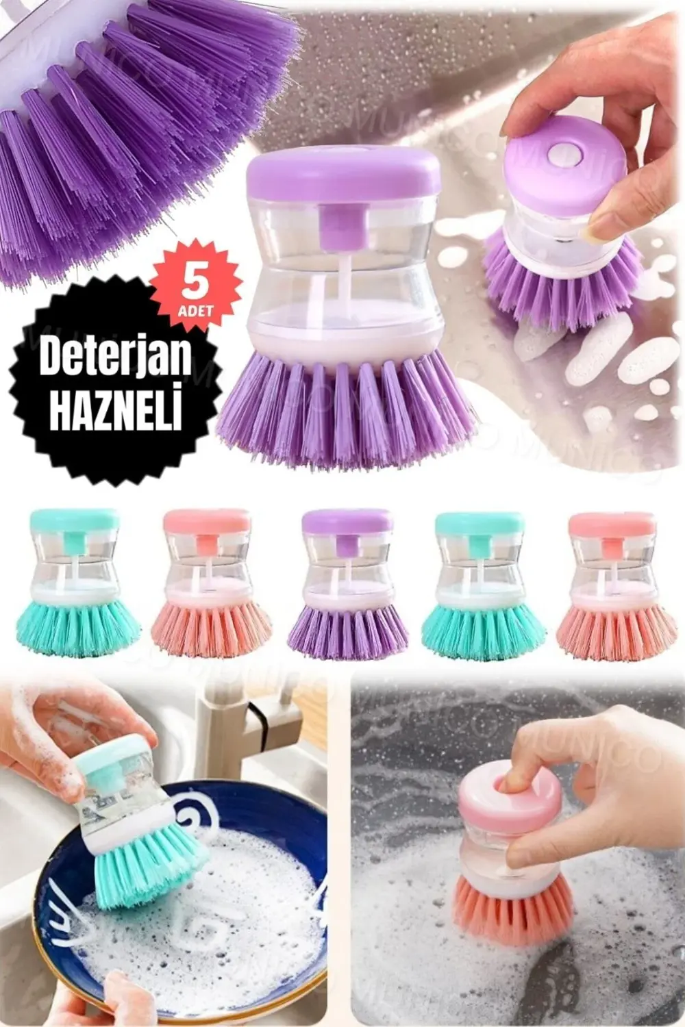5 Adet Mutfak İçin Hazneli Bulaşık Fırçası Kullanışlı Sıvı Deterj