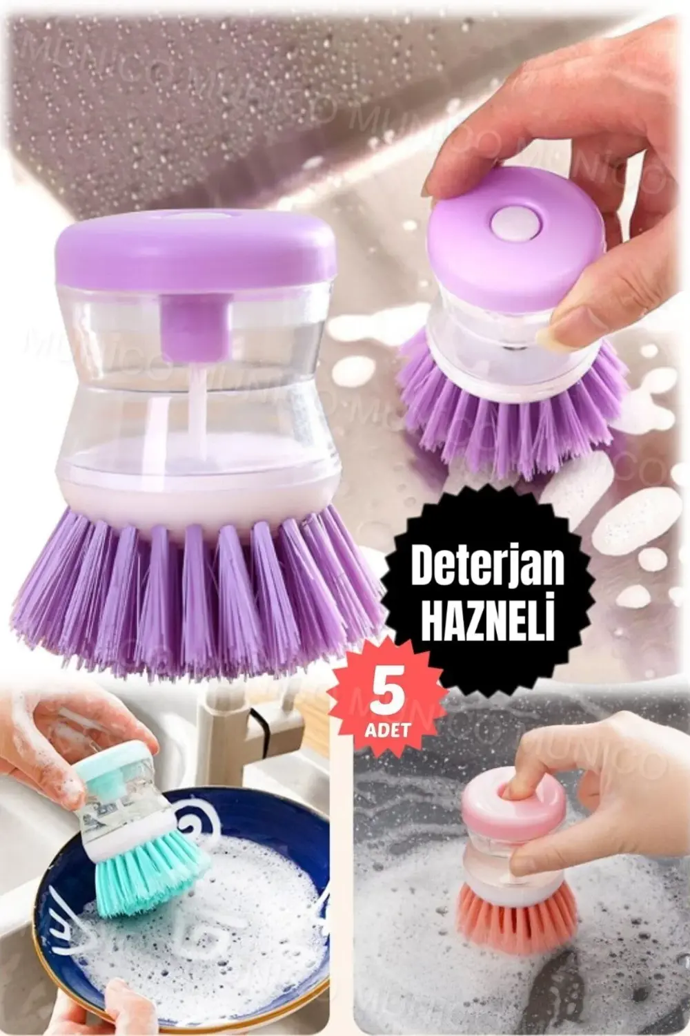 5 Adet Mutfak İçin Hazneli Bulaşık Fırçası Kullanışlı Sıvı Deterj