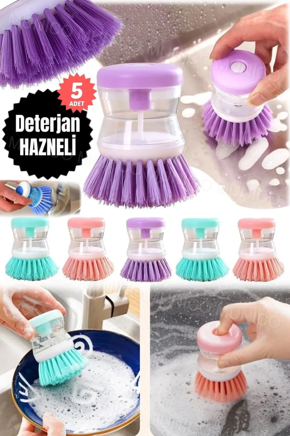 5 Adet Mutfak İçin Hazneli Bulaşık Fırçası Kullanışlı Sıvı Deterj