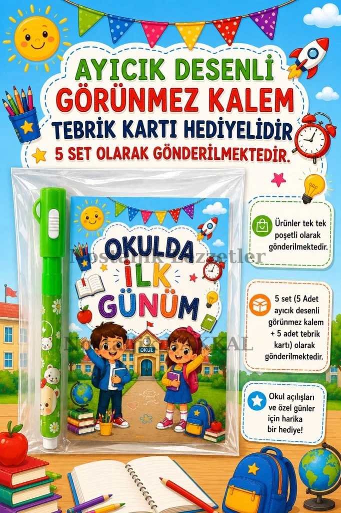 5 Adet Öğrencilere Özel Okulda İlk Günüm Yazılı Hediye Seti 1. Sı
