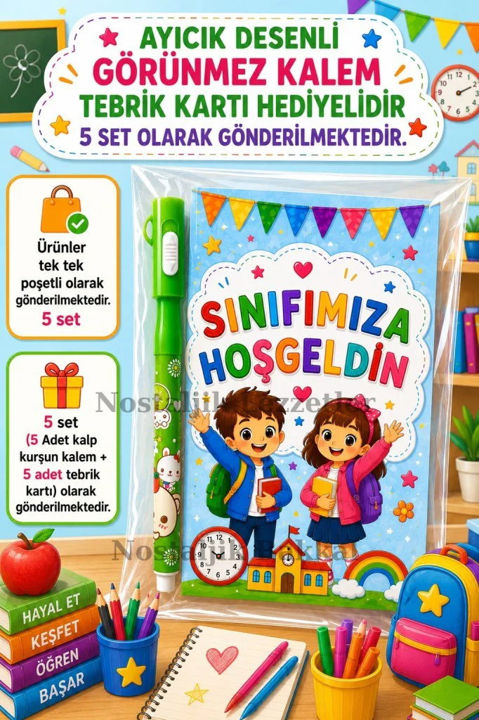 5 Adet Okula Yeni Başlayan Öğrencilere Sınıfımıza Hoşgeldin Yazıl